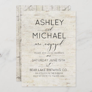 Rustic Birch Bark Typography Engagement Party Kaart