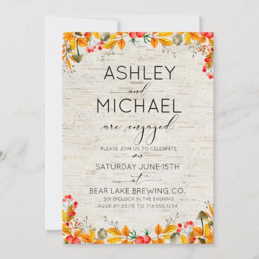 Rustic Birch Herfst Leaf Fototypografie Party Kaart (Voorkant)