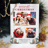 Rustic Birch Mistletoe Merriest Kerstmis 3 Foto Feestdagenkaart