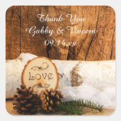 Rustic Birch Tree and Barn Wood Wedding Bedankt Vierkante Sticker (Voorkant)
