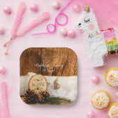 Rustic Birch Tree and Barn Wood Wedding Papieren Bordje (Feest)