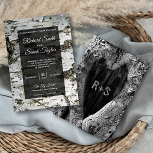 Rustic Birch Tree Bark Modern Wedding Invitation Kaart