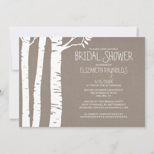 Rustic Birch Tree Bridal Shower Invitations Kaart (Voorkant)