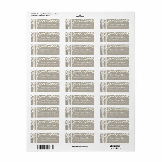 Rustic Birch Tree String Étiquettes de adresse (Feuille entière)