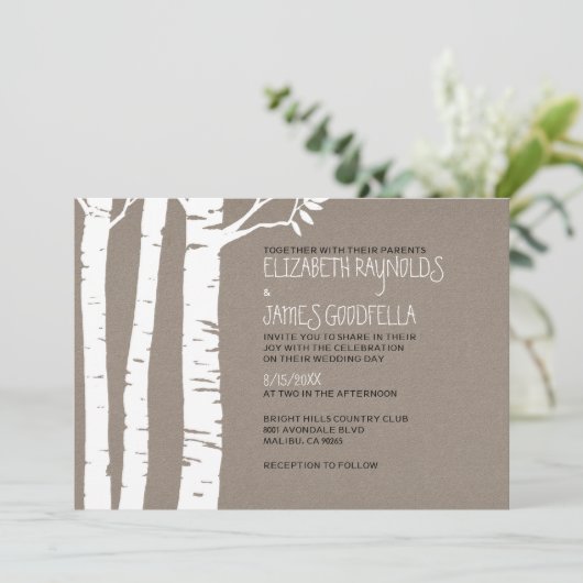 Rustic Birch Tree Wedding Invitations Kaart (Staand voorkant)