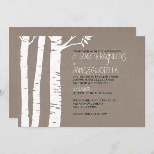 Rustic Birch Tree Wedding Invitations Kaart (Voorkant / Achterkant)