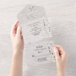 Rustic Birch Trees en Deer Wedding All In One Uitnodiging