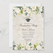 Rustic Birch White Floral Photo Graduparty Kaart (Voorkant)