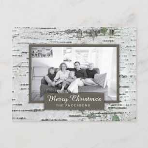 Rustic Birch Wood met kerstfoto Briefkaart