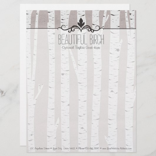 Rustic Birch Wood Trees & Branches Natural Modern Briefhoofd Ontwerp (Voorkant / Achterkant)