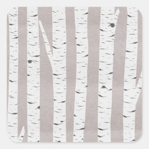 Rustic Birch Wood Trees & Branches Natural Modern Vierkante Sticker