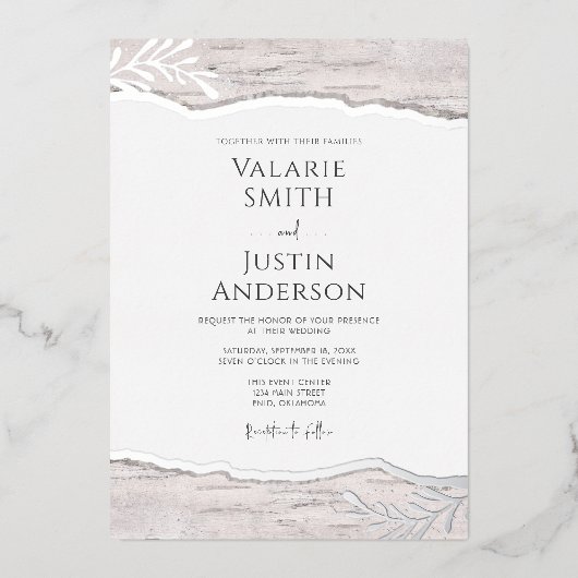 Rustic Birch Wood Wedding Folie Uitnodiging (Voorkant)