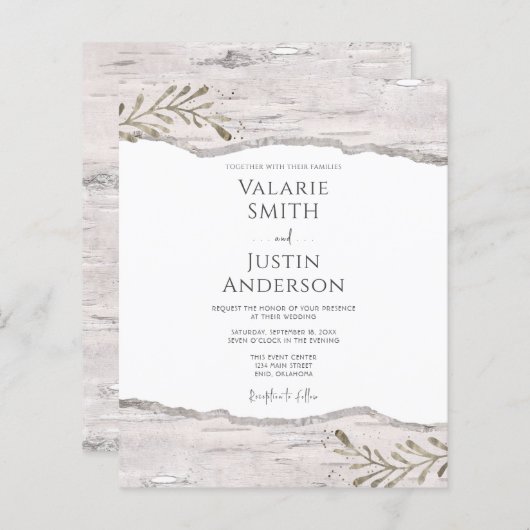 Rustic Birch Wood Wedding Uitnodiging (Voorkant / Achterkant)