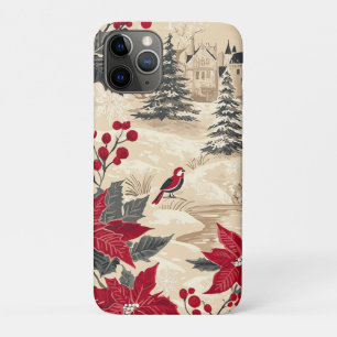Rustic Bird en Poinsettia kerstpatroon (12) iPhone 11 Pro Hoesje
