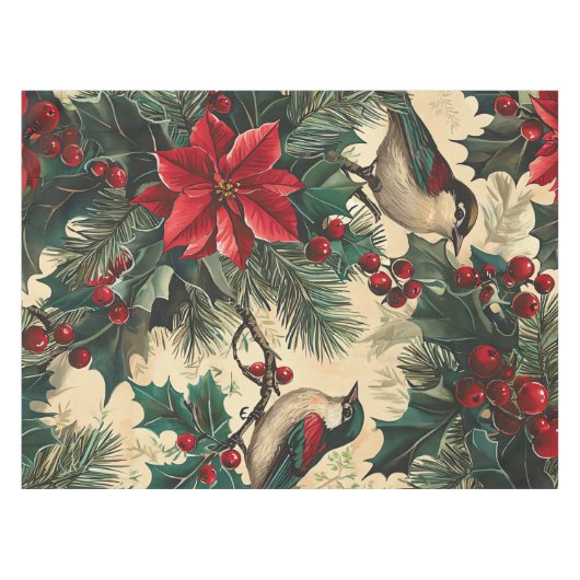 Rustic Bird en Poinsettia kerstpatroon (13) Tafelkleed (Voorkant (Horizontaal))
