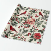 Rustic Bird en Poinsettia kerstpatroon (14) Cadeaupapier (Uitgerold)