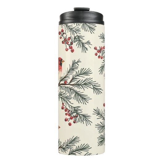 Rustic Bird en Poinsettia kerstpatroon (16) Thermosbeker (Voorkant)
