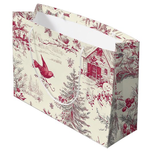 Rustic Bird en Poinsettia kerstpatroon (17) Groot Cadeauzakje (Achterkant Gekanteld)
