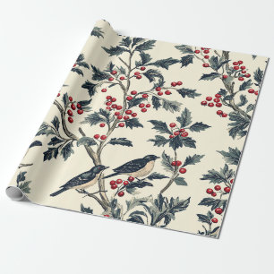 Rustic Bird en Poinsettia kerstpatroon (18) Cadeaupapier