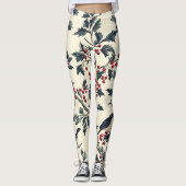 Rustic Bird en Poinsettia kerstpatroon (18) Leggings (Voorkant)