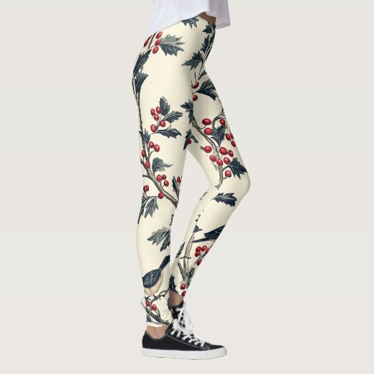 Rustic Bird en Poinsettia kerstpatroon (18) Leggings (Rechts)