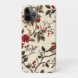 Rustic Bird en Poinsettia kerstpatroon (22) iPhone 11 Pro Hoesje