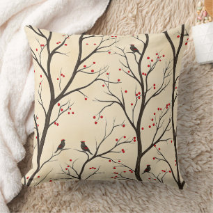 Rustic Bird en Poinsettia kerstpatroon (5) Kussen
