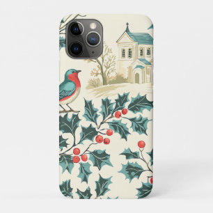 Rustic Bird en Poinsettia kerstpatroon (7) iPhone 11 Pro Hoesje