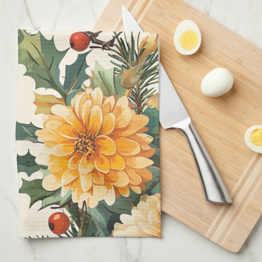 Rustic Bird en Poinsettia kerstpatroon (9) Theedoek (Quarter Fold)