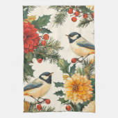 Rustic Bird en Poinsettia kerstpatroon (9) Theedoek (Verticaal)