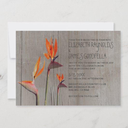 Rustic Bird of Paradise Wedding Invitation Kaart (Voorkant)
