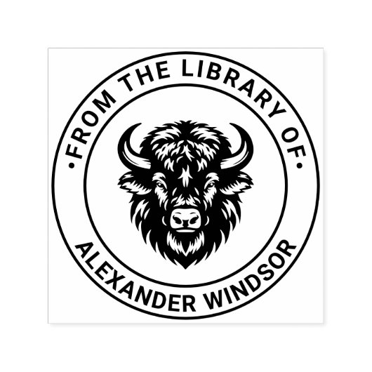 Rustic Bison Head #1 Bibliotheek Boeknaam Zelfinktende Stempel (Design)