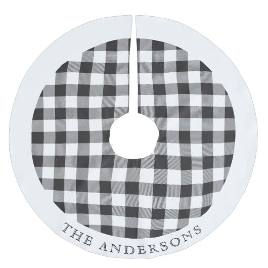 Rustic Black and White Buffalo Check familienaam Kerstboom Rok (Voorkant)