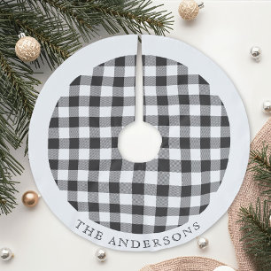 Rustic Black and White Buffalo Check familienaam Kerstboom Rok