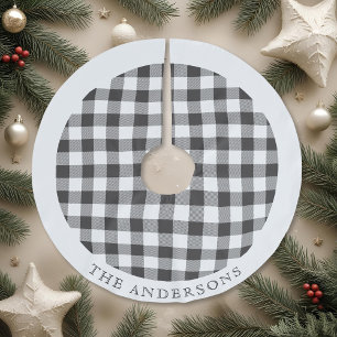Rustic Black and White Buffalo Check familienaam Kerstboom Rok