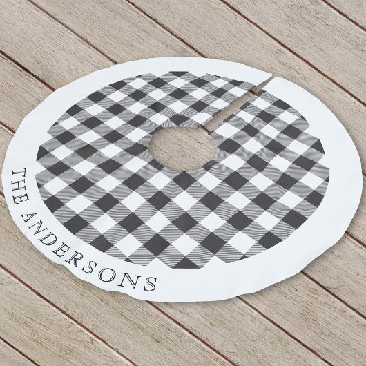 Rustic Black and White Buffalo Check familienaam Kerstboom Rok