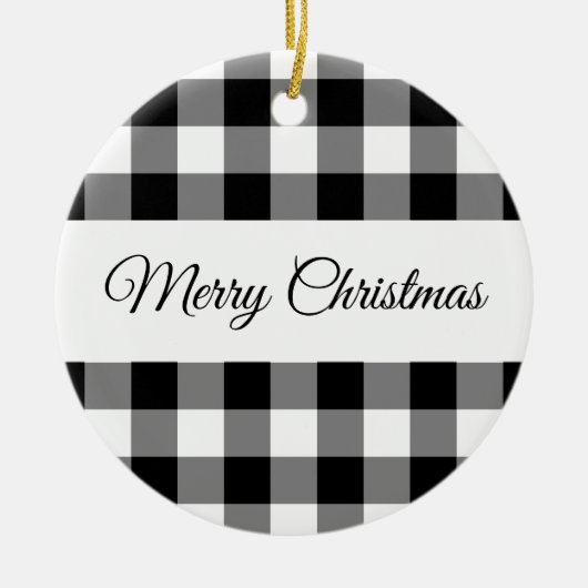 Rustic Black and White Checker Merry Kerstmis Keramisch Ornament (Voorkant)