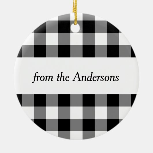 Rustic Black and White Checker Merry Kerstmis Keramisch Ornament (Achterkant)
