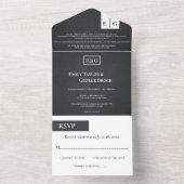 Rustic Black and White Monogram Modern Wedding All In One Uitnodiging (Binnen)