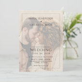 Rustic Black And White Overlay Photo Wedding Kaart (Staand voorkant)