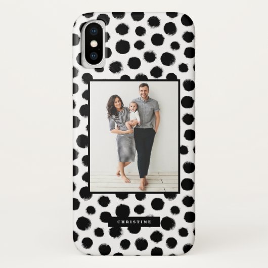 Rustic Black and White Polka Dots Pattern Foto Case-Mate iPhone Case (Achterkant)