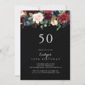 Rustic Black Botanical 50th Birthday Party Kaart (Voorkant)