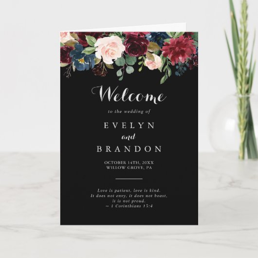 Rustic Black Botanical Folded Wedding Programme (Devant)