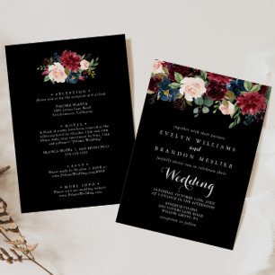 Rustic Black Botanical Front & Back Wedding Kaart