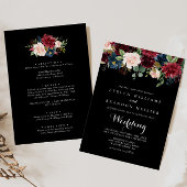 Rustic Black Botanical Front & Back Wedding Kaart