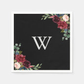 Rustic Black Botanical Monogram Weddenschap Servet (Voorkant)