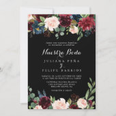 Rustic Black Botanical Nuestra Boda Wedding Kaart (Voorkant)