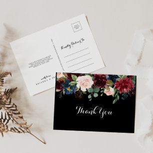 Rustic Black Botanical Wedding Bedankt Briefkaart
