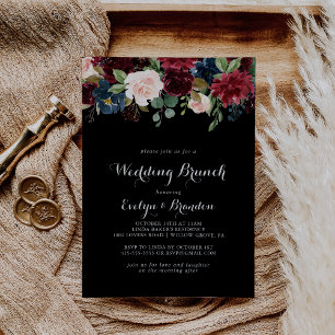 Rustic Black Botanical Wedding Brunch Kaart