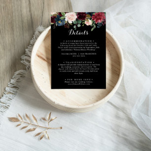 Rustic Black Botanical Wedding Details Informatiekaartje